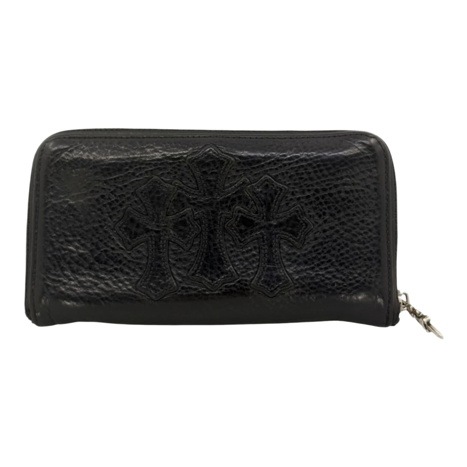 Chrome Hearts Black Triple Cross Leather Zip Wallet