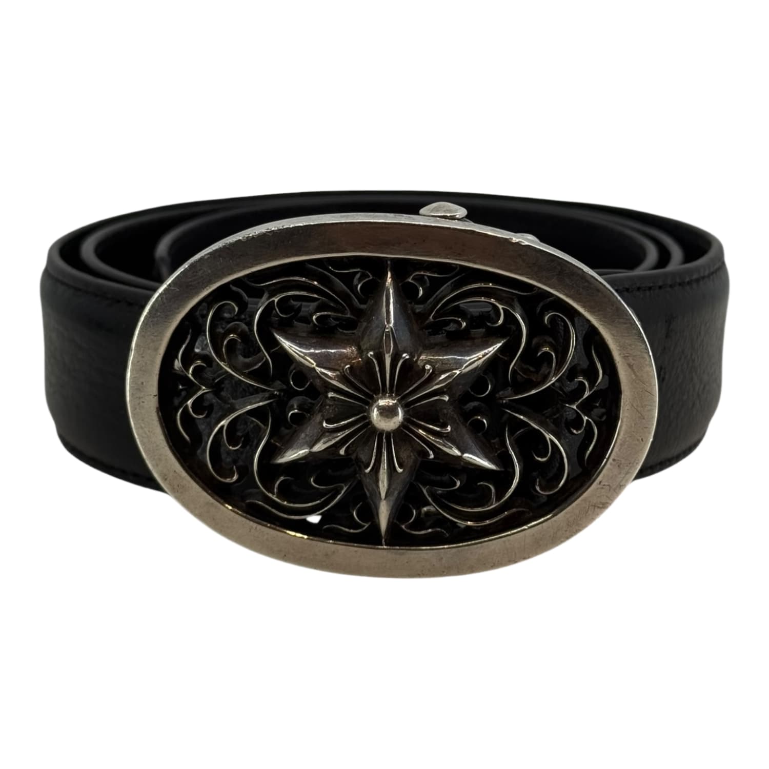 Chrome Hearts Silver Star Oval Leather Belt