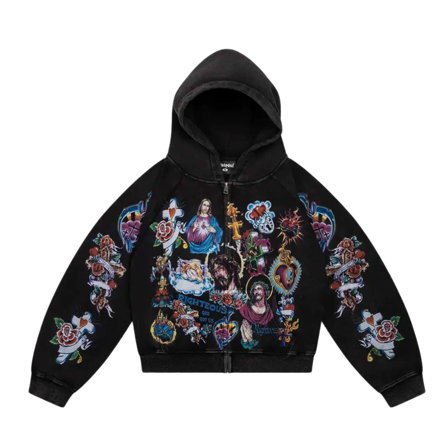 Righteous Risen King Zip Up Hoodie Black