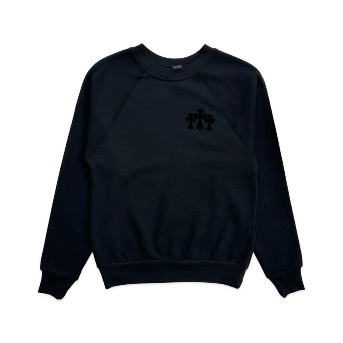 Chrome Hearts Womens Triple Cross Velvet Crewneck Black