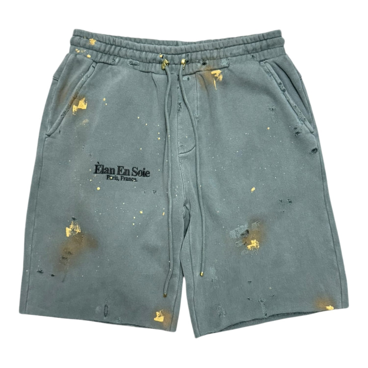 Èlan En Soie Distressed Paint Splatter Shorts Grey