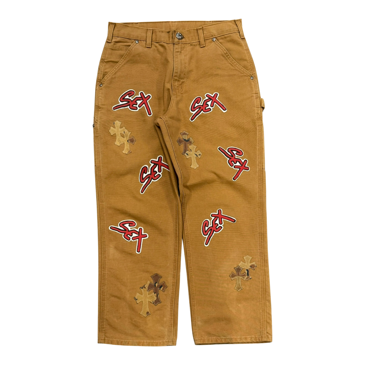 Chrome Hearts Matty Boy Sex Records Single Knee Vintage Carpenter Pants Tan