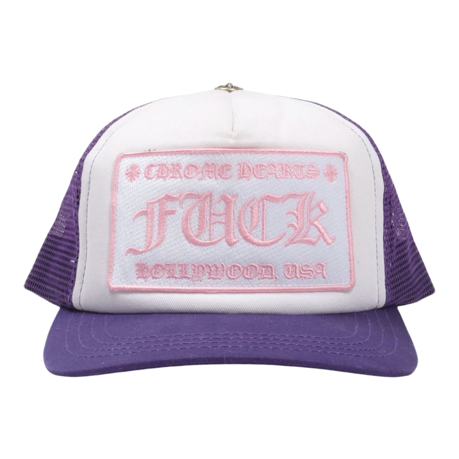 Chrome Hearts Fuck Hollywood Trucker Hat Purple Pink