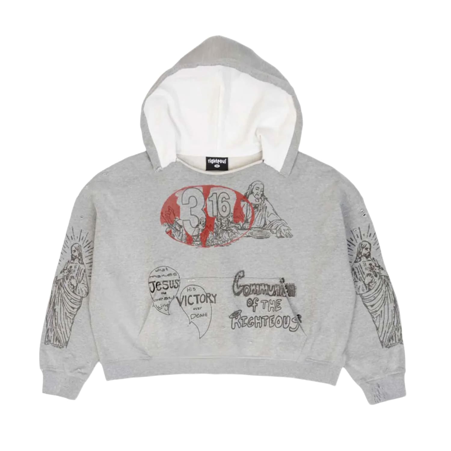 Righteous 3:16 Distressed Hoodie Grey