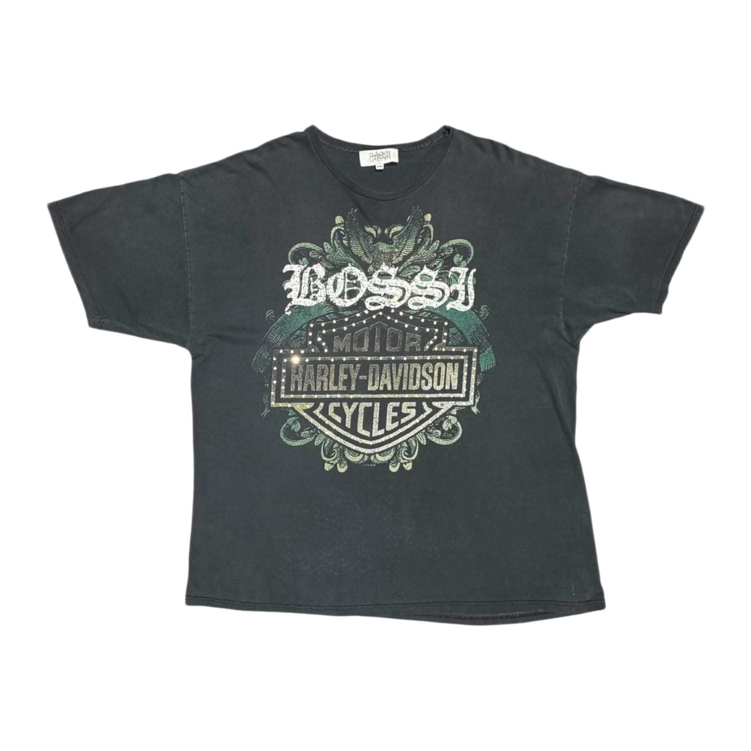 Bossi Harley Davidson Green Vintage Rhinestone T-Shirt
