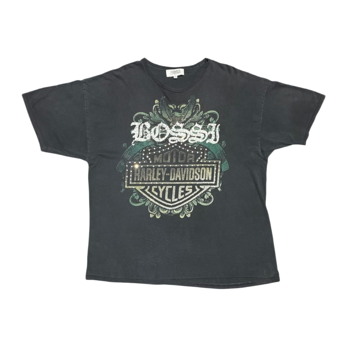 Bossi Harley Davidson Green Vintage Rhinestone T-Shirt