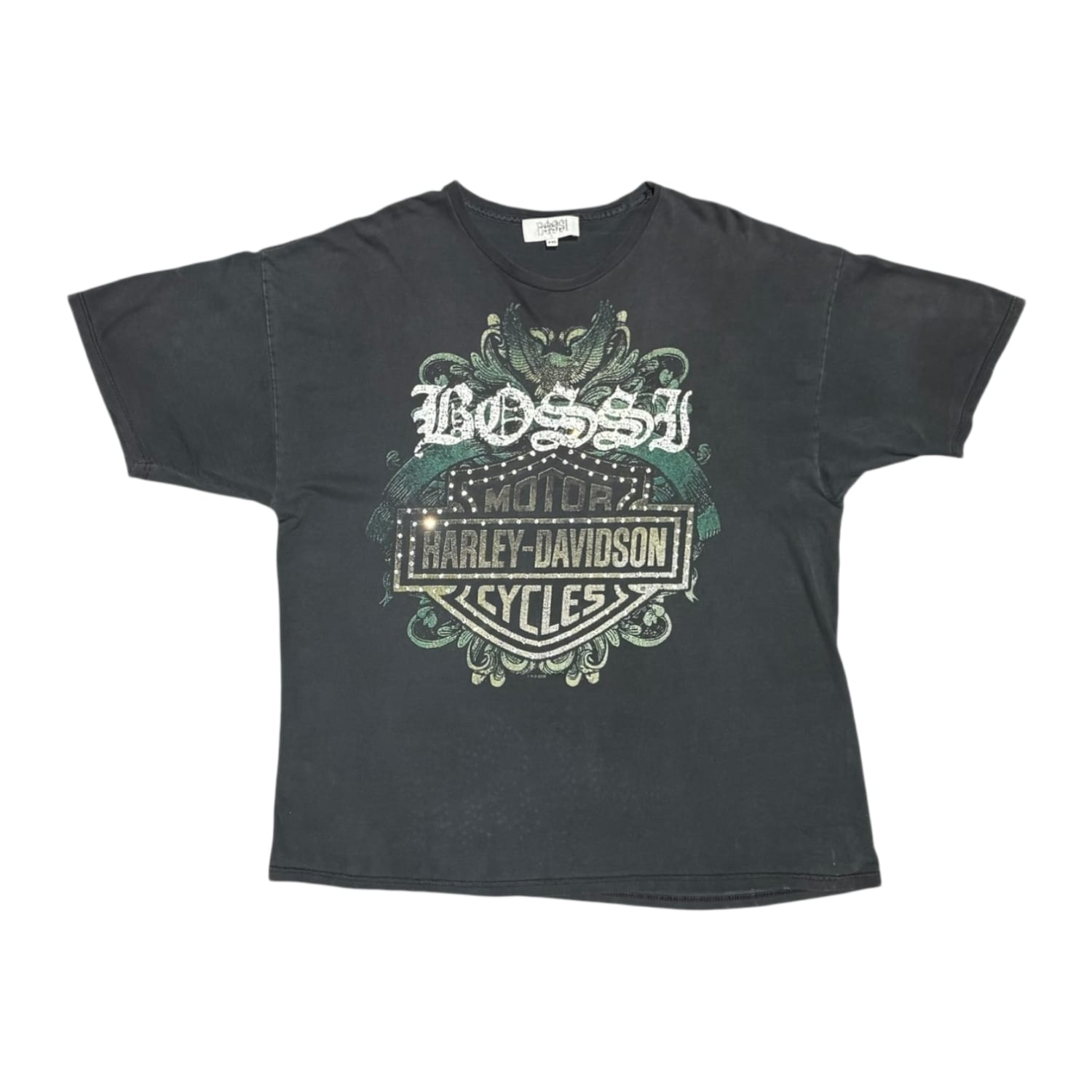 Bossi Harley Davidson Green Vintage Rhinestone T-Shirt