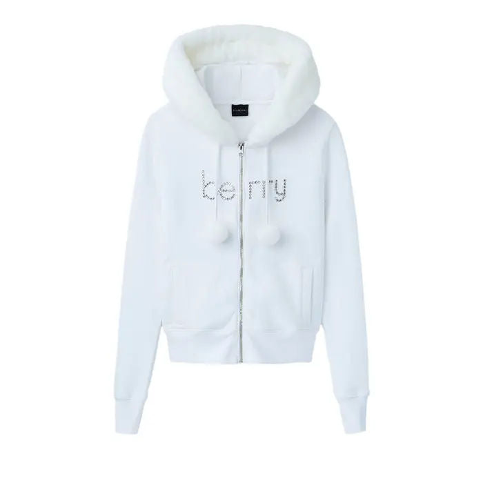 GV Gallery Raspberry Hills White Pom Pom Zip Up
