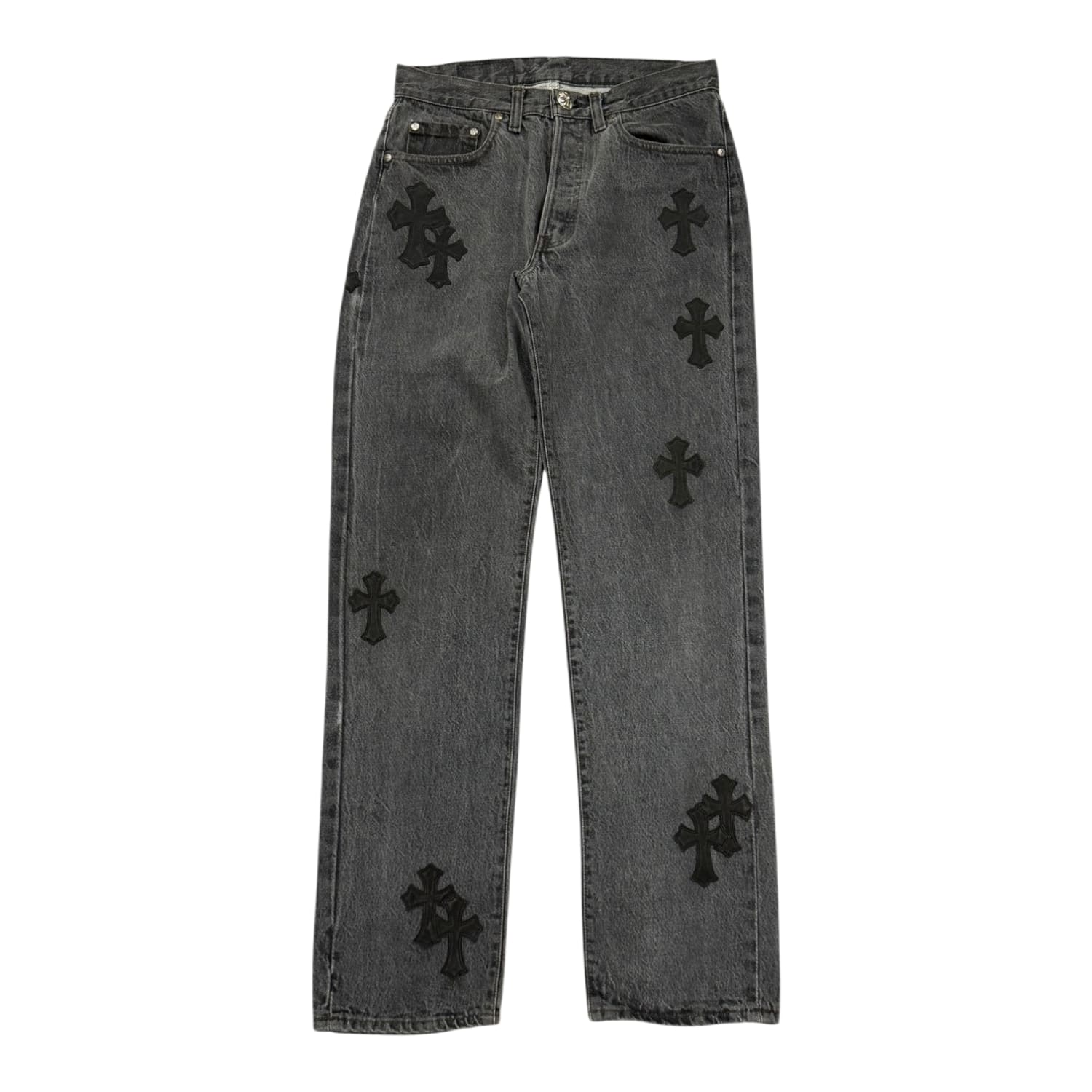 Chrome Hearts Vintage Levi's 501 Black Cross Patch Jeans Grey