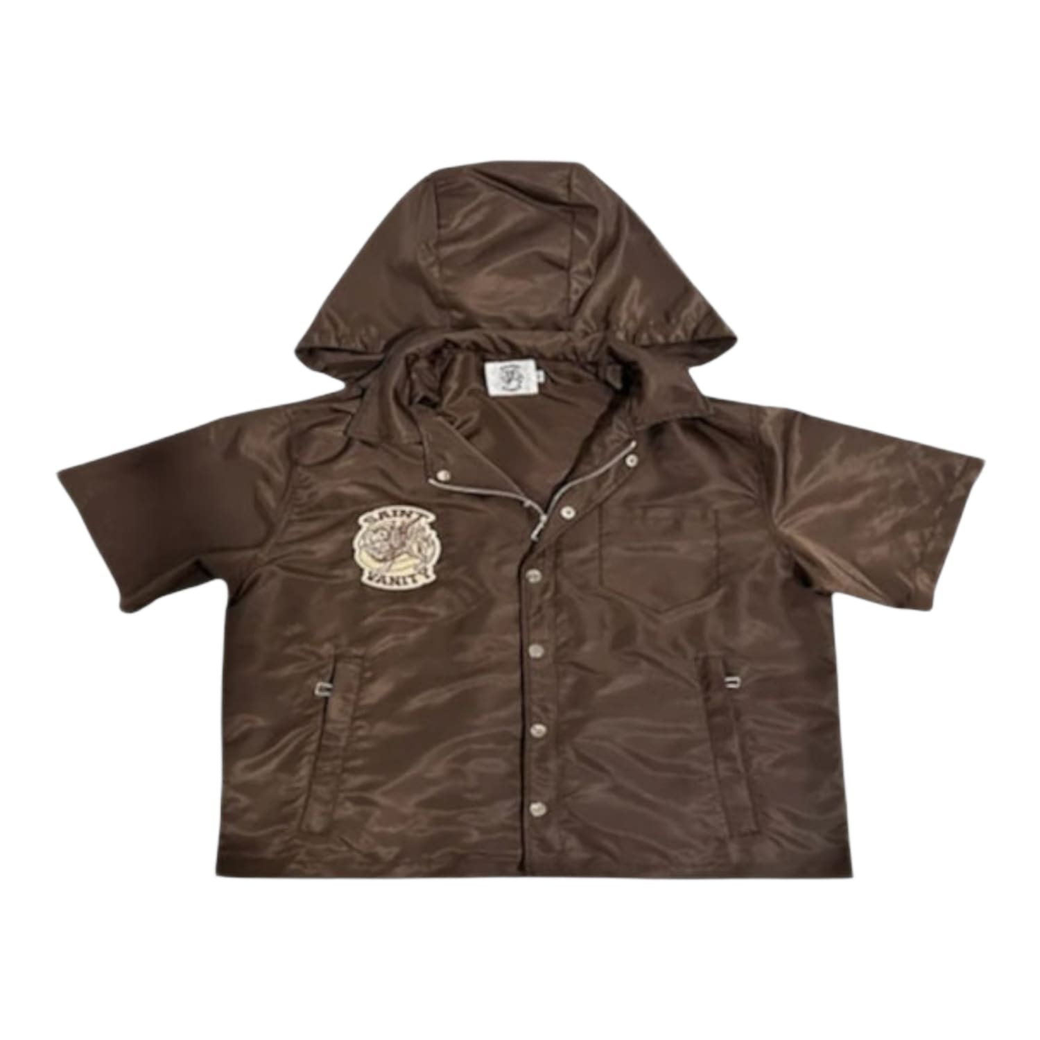 Saint Vanity Nylon Hooded Zip Up Jacket Brown