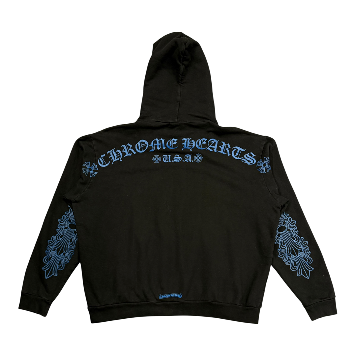 Chrome Hearts F&F Blue Glitter Floral Horseshoe Hoodie Black