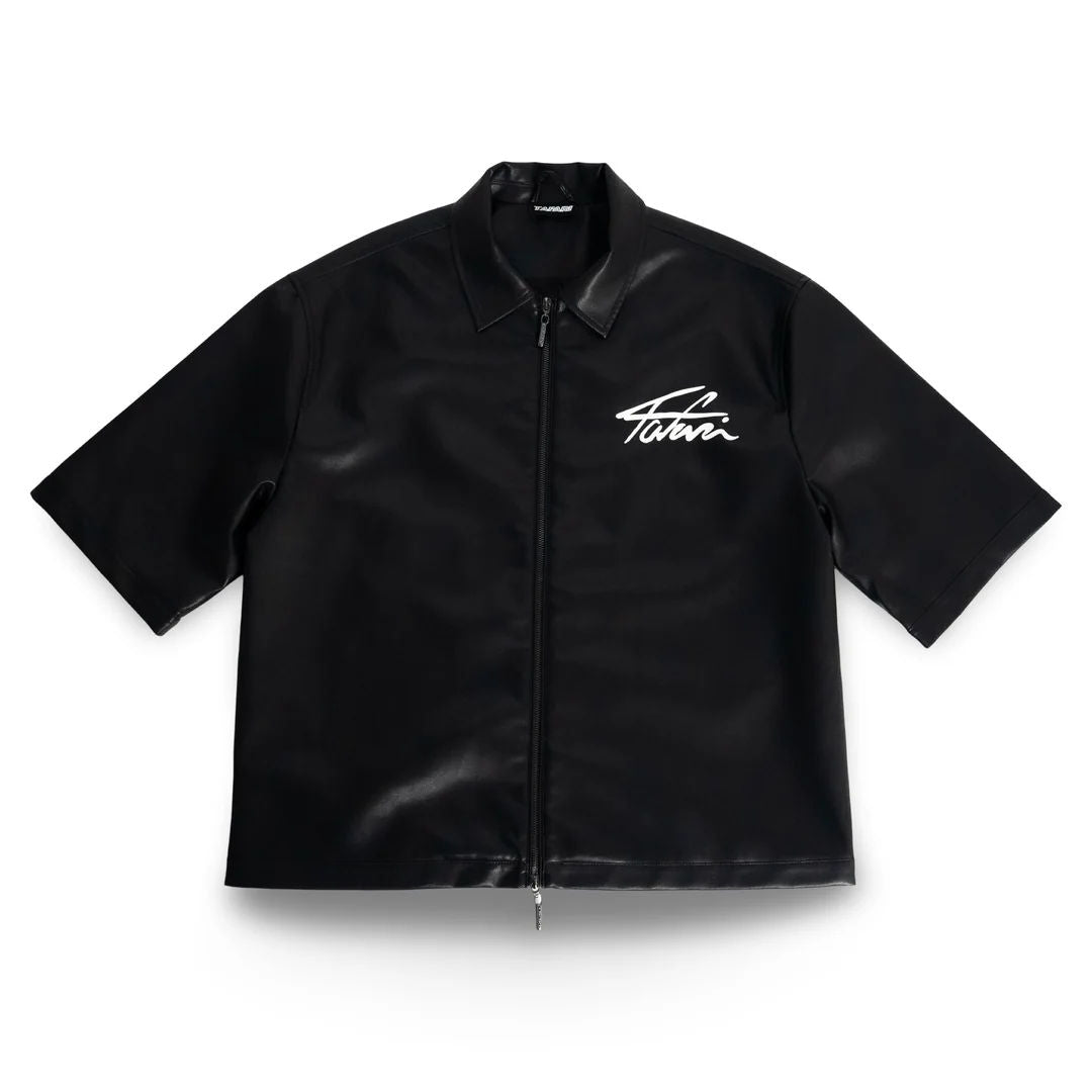 Tafari Leather Zip Shirt Black