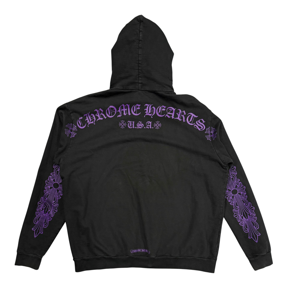 Chrome Hearts F&F Purple Glitter Floral Horseshoe Hoodie Black