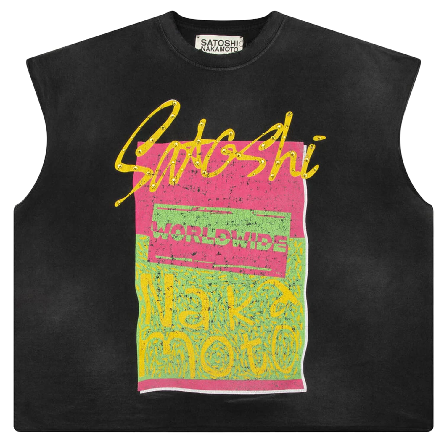Satoshi Nakamoto Worldwide Cut Off Tee Washed Black