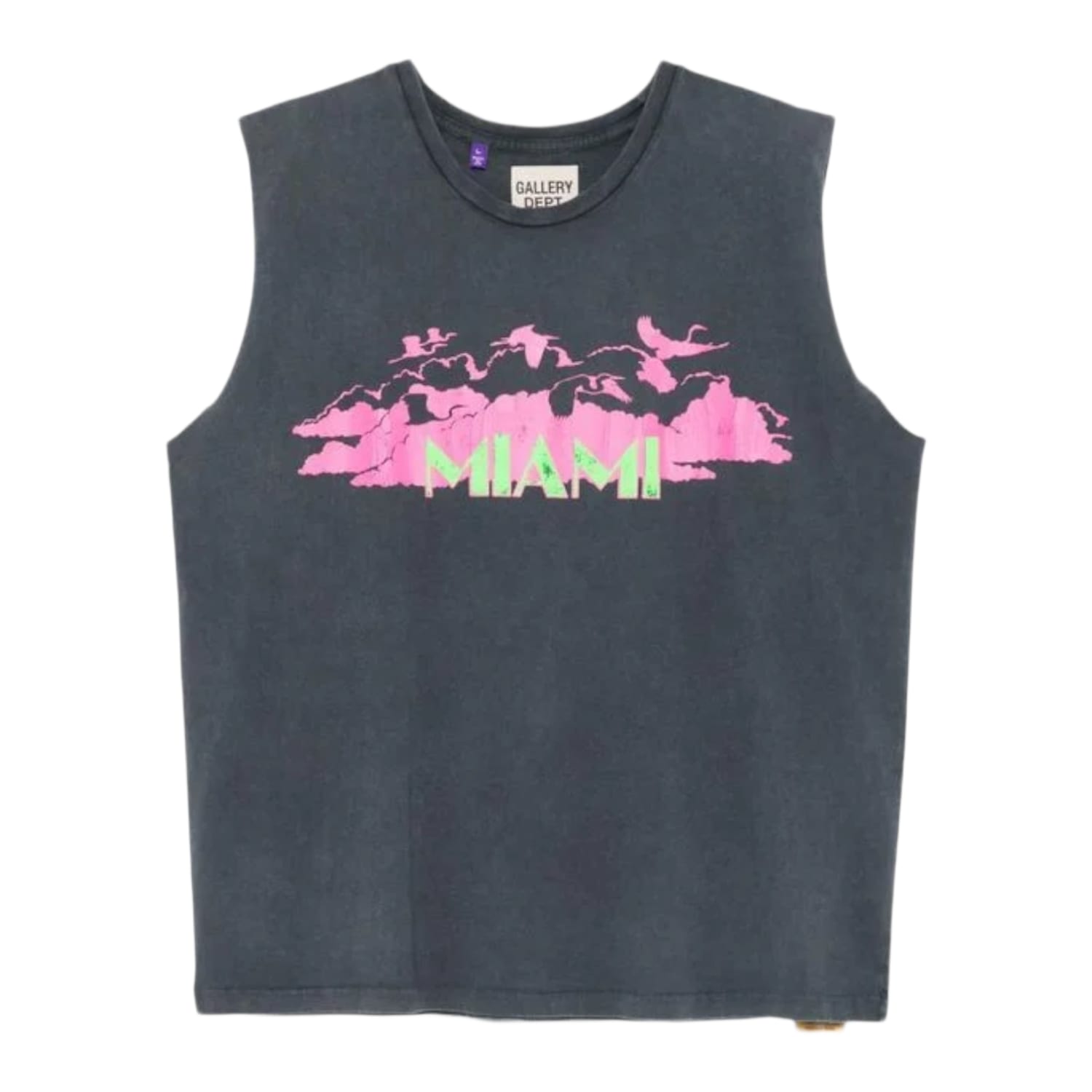 Gallery Dept Washed Black & Multicolor Miami Glitter Logo Sleeveless Tee