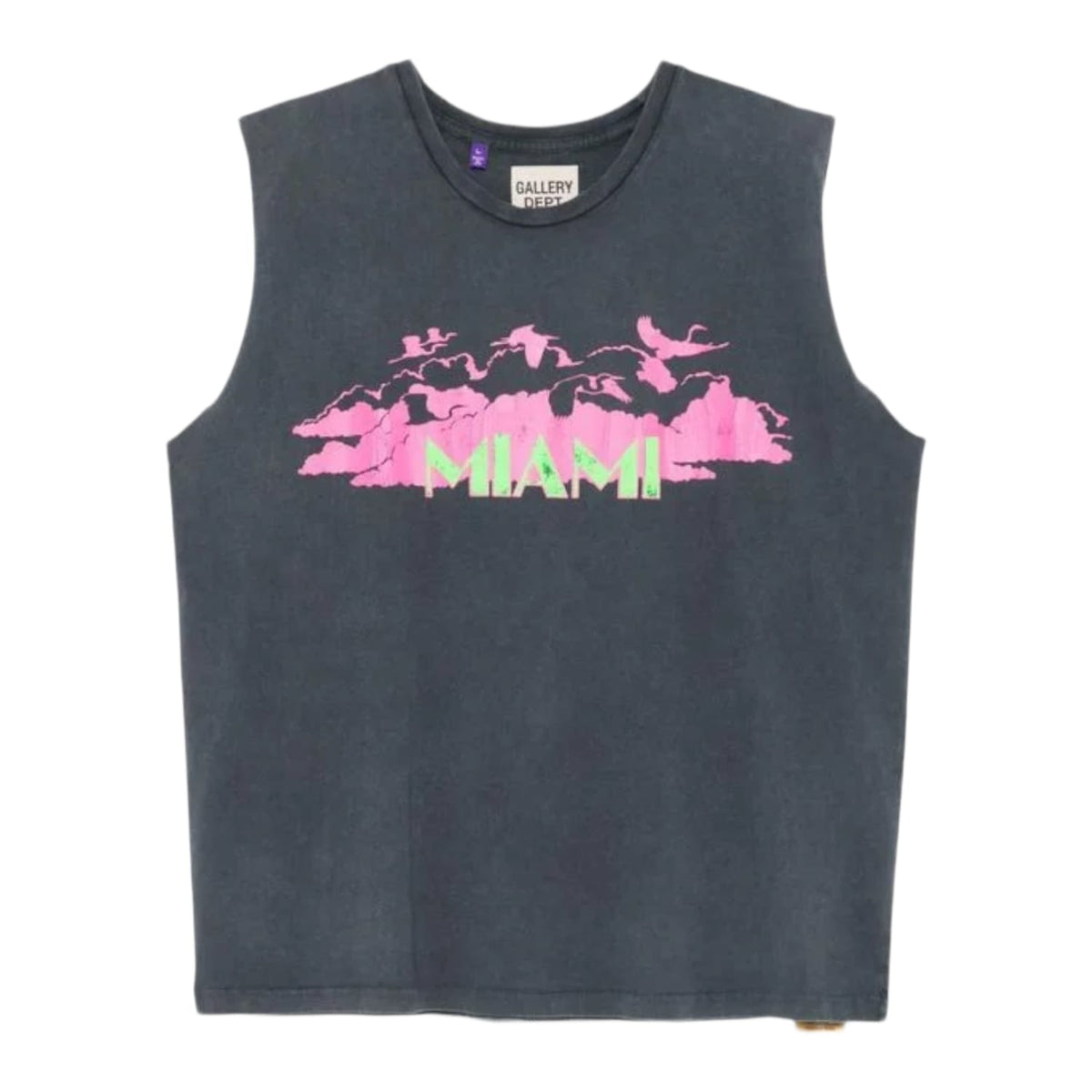 Gallery Dept Washed Black & Multicolor Miami Glitter Logo Sleeveless Tee
