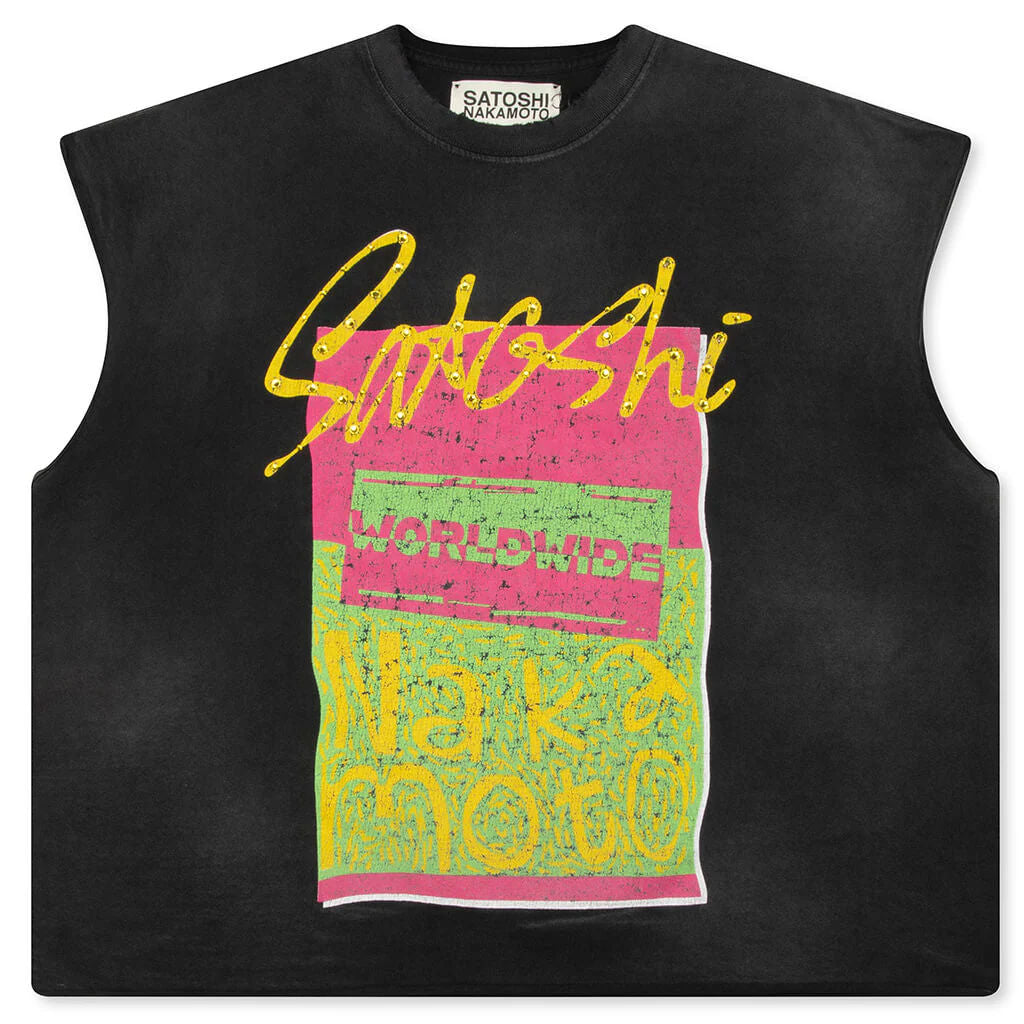 Satoshi Nakamoto Worldwide Cut Off Tee Washed Black
