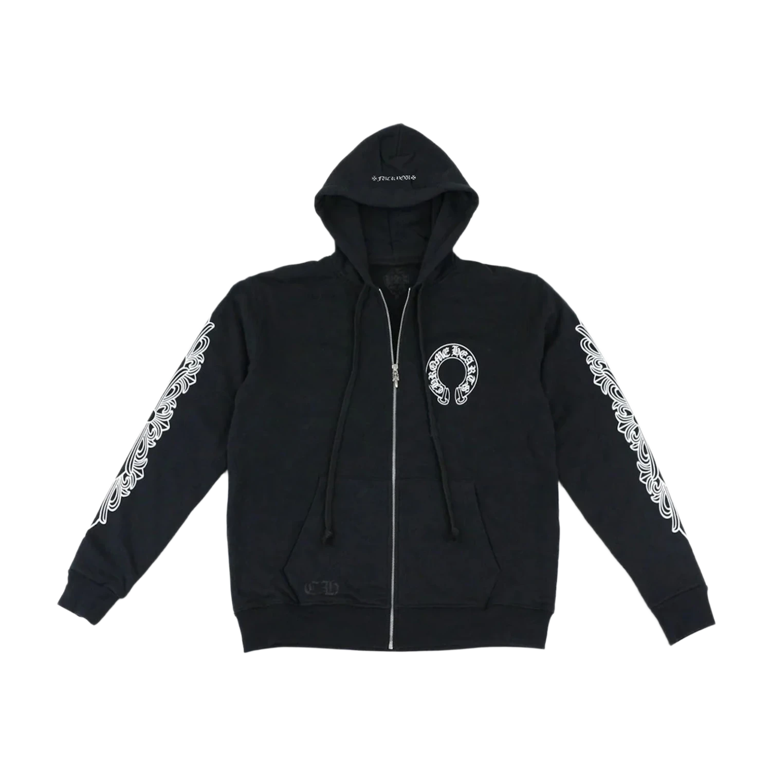 Chrome Hearts Horseshoe Floral Cross Sleeve Embroidered Hood Zip Up Hoodie Black