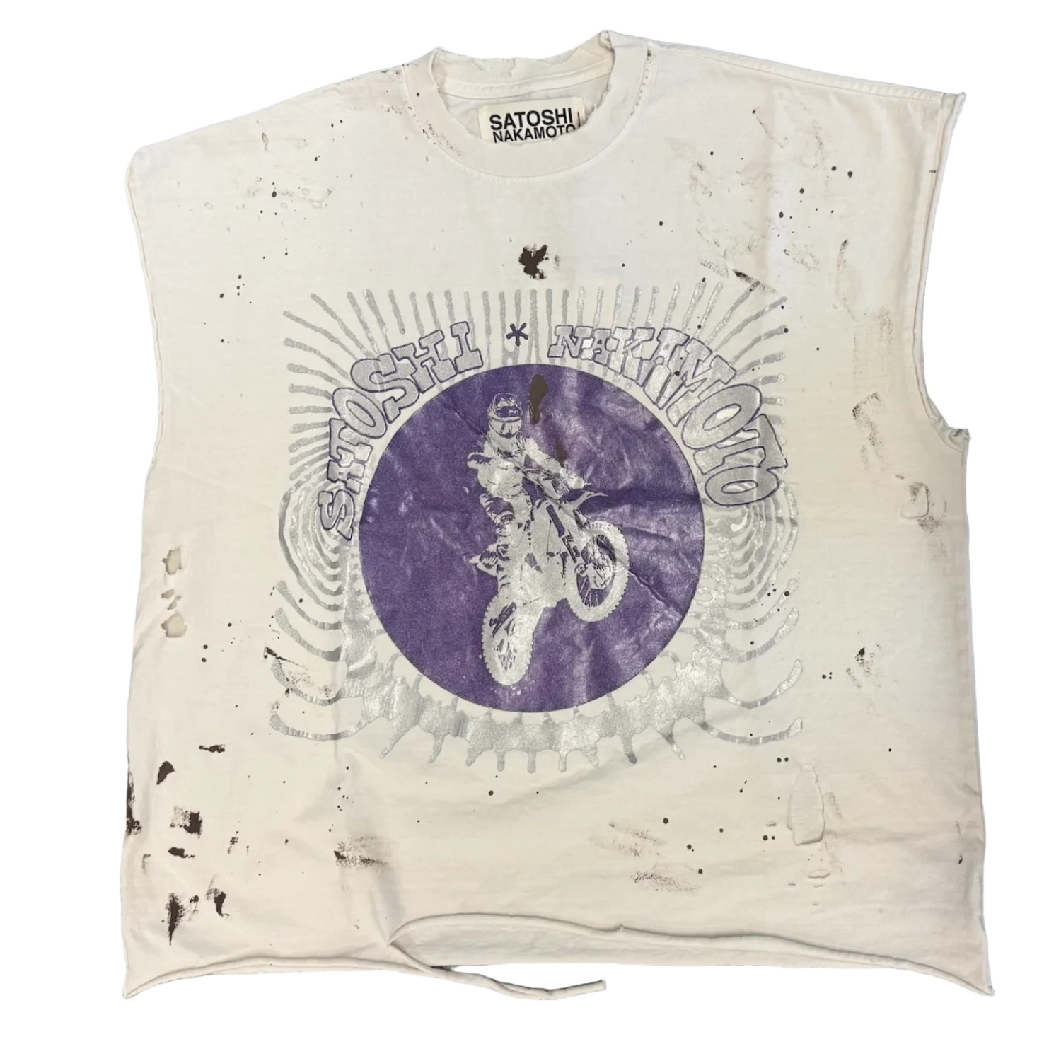 Satoshi Nakamoto Globe of Death Vintage White Cutoff T-Shirt