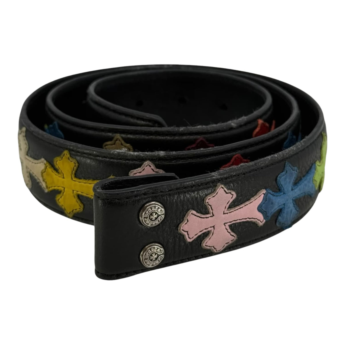 Chrome Hearts Multicolor Cross Patch Leather Belt Black - Size 36