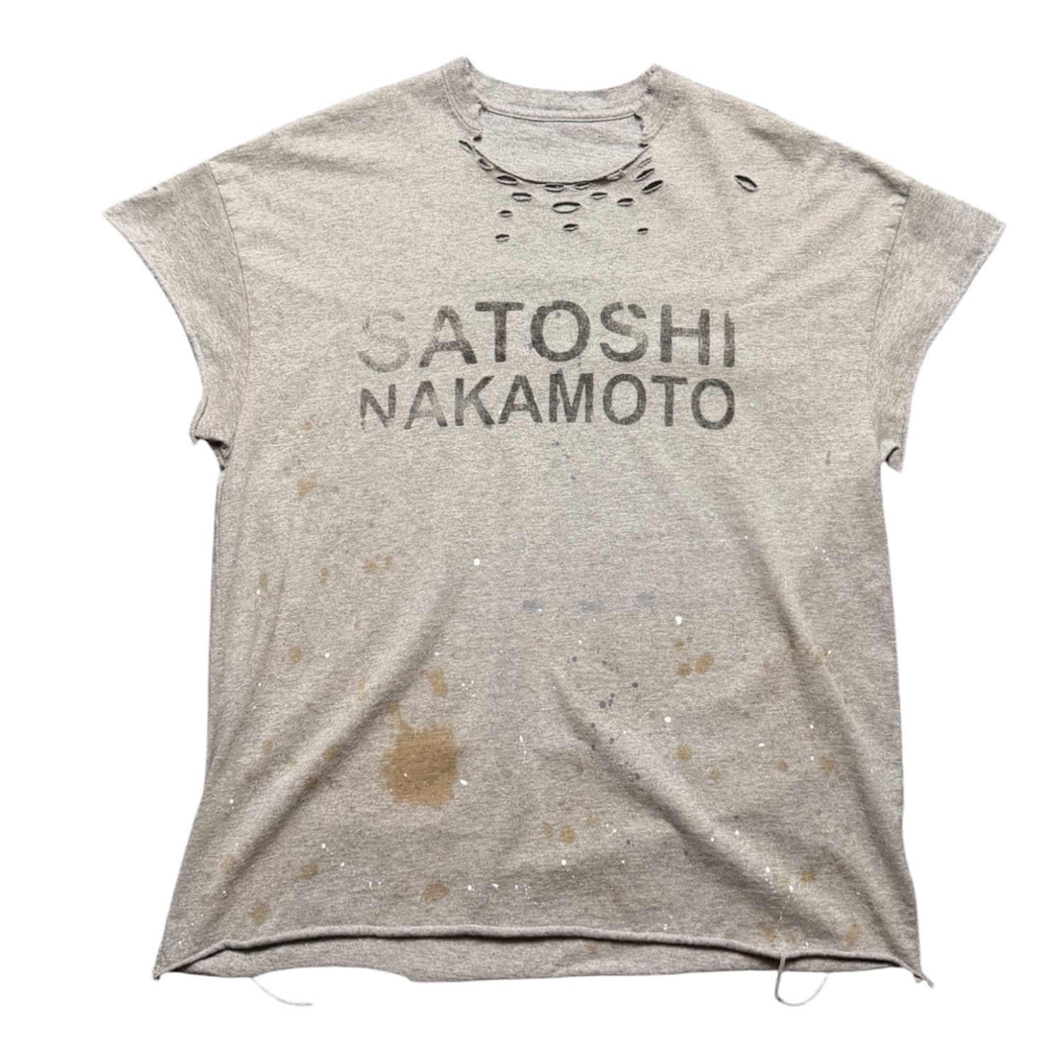 Satoshi Nakamoto Distressed Sleeveless T-Shirt Grey