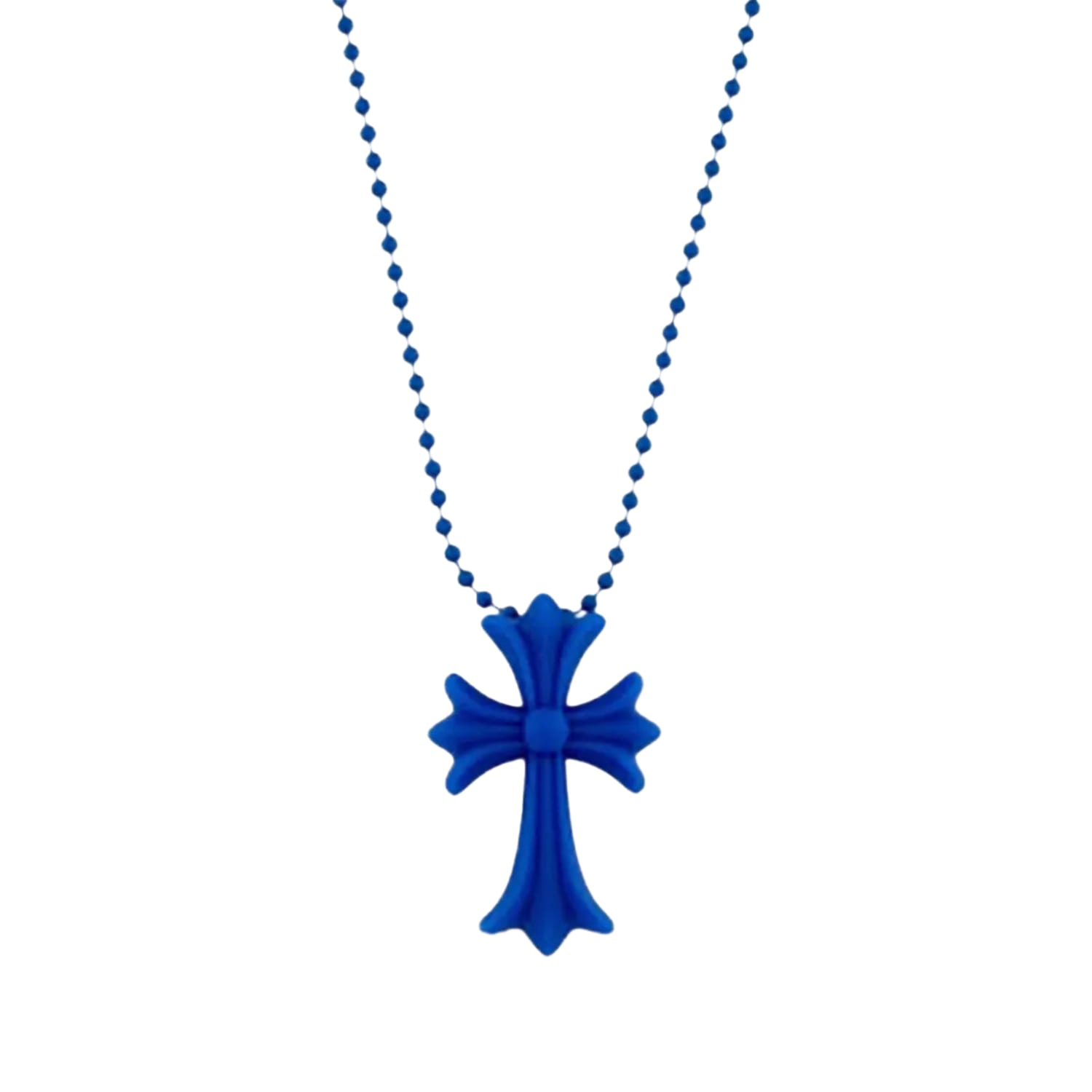 Chrome Hearts Silichrome Blue Cross Necklace