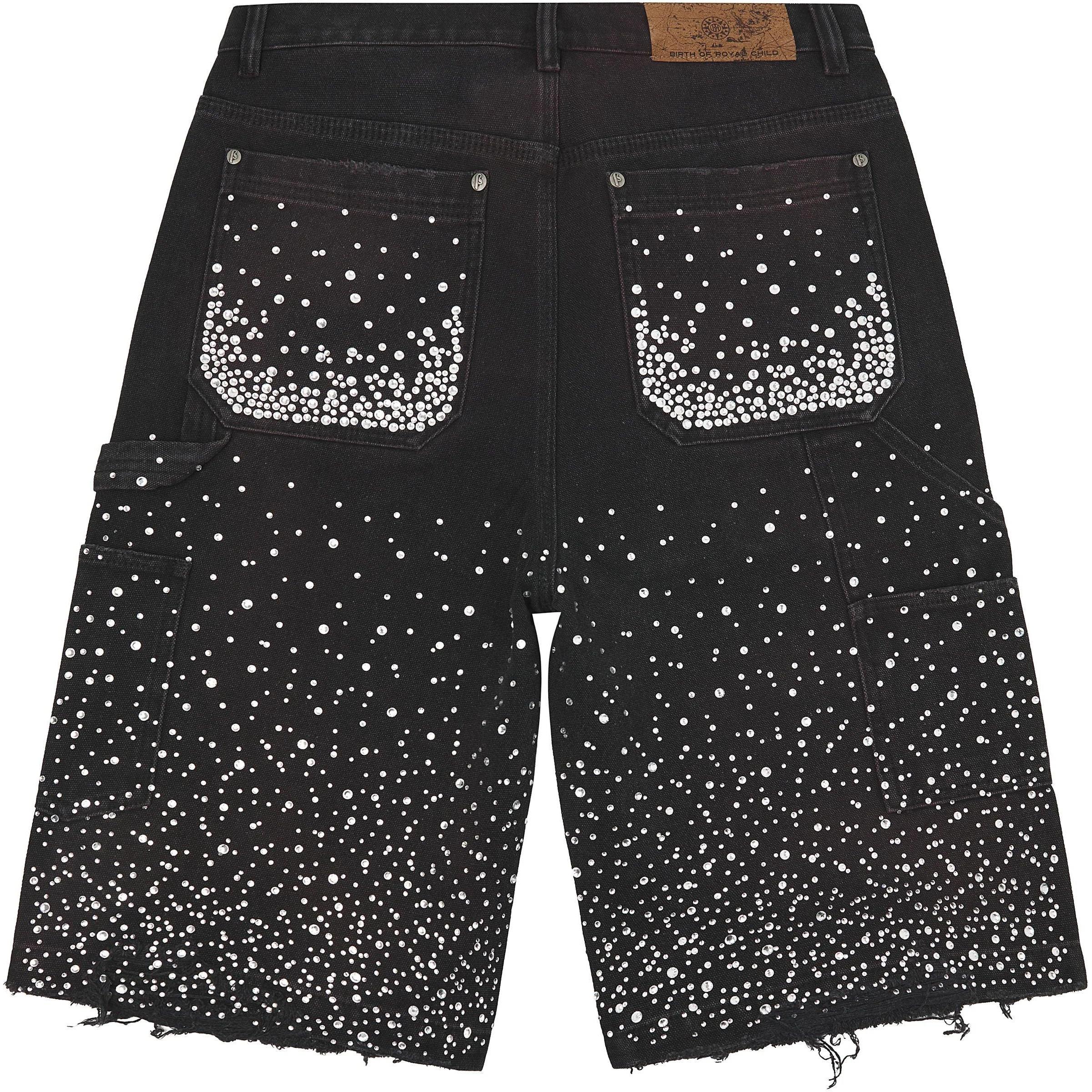 Birth Of Royal Child Diamond Jean Shorts Black
