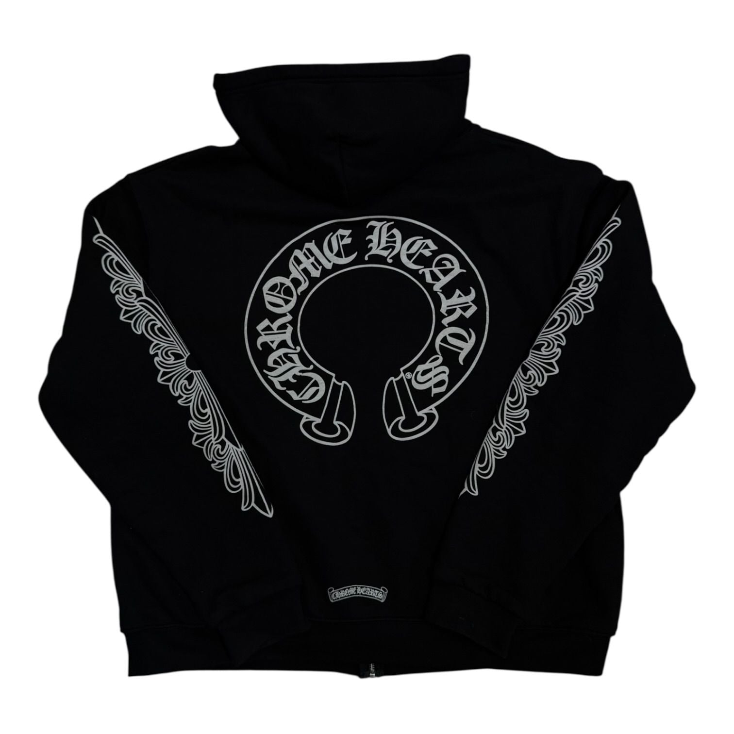 Chrome Hearts Horseshoe Floral Cross Sleeve Thermal Zip Up Hoodie Black/White - Like New
