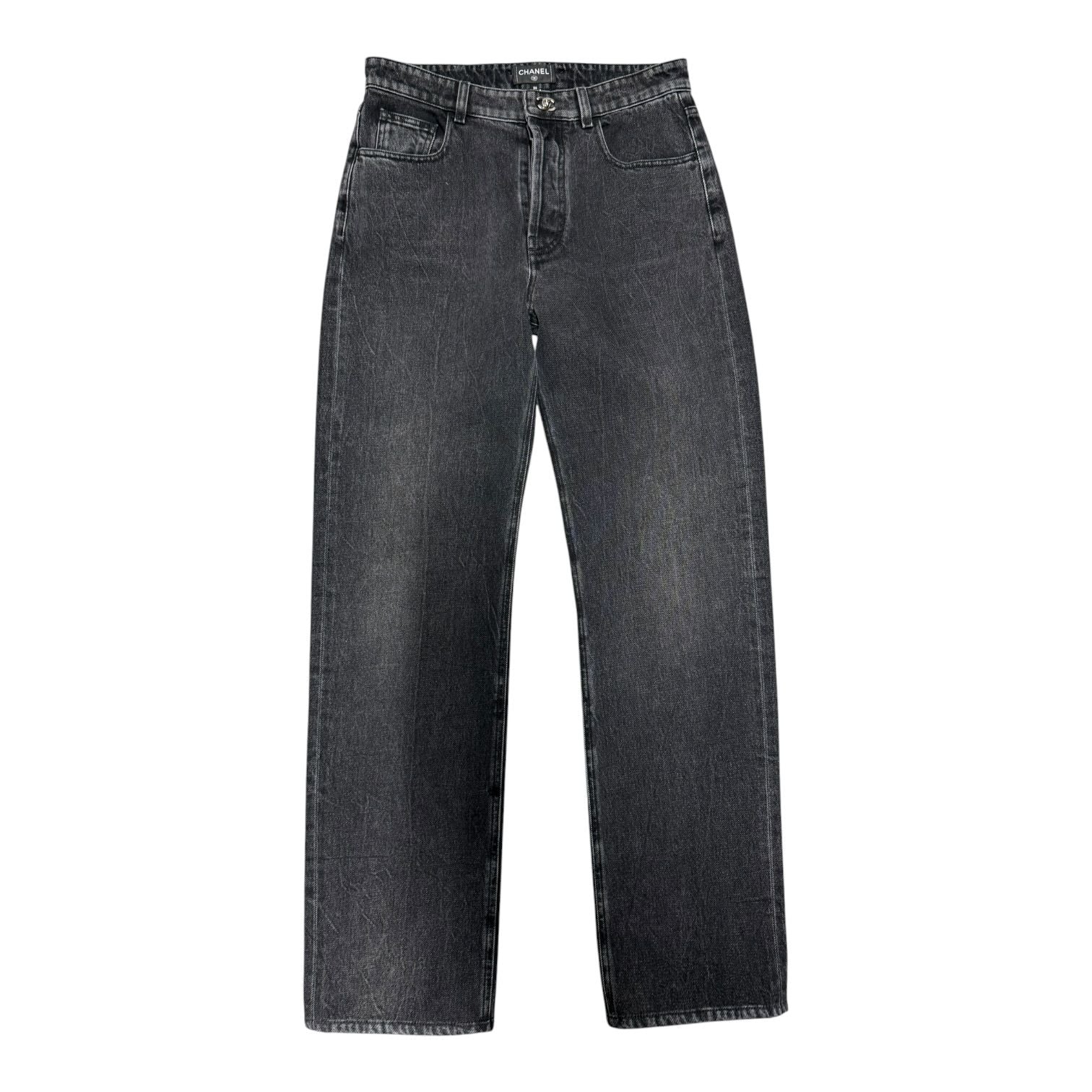 Chanel Black Denim Jeans With Turnlock Clasp