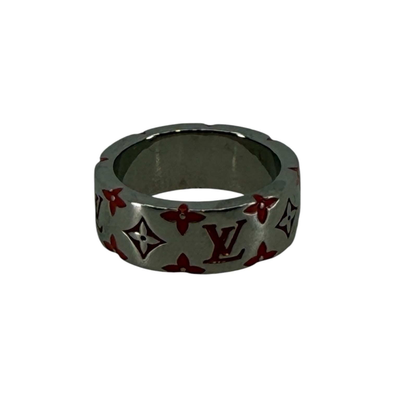 Louis Vuitton Silver Red Monogram Ring - Used