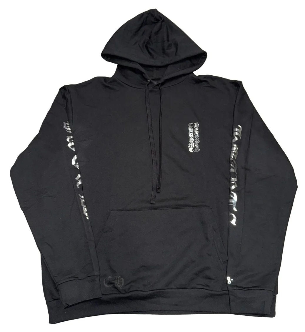 Chrome Hearts Foil Reflective Silver Vertical Logo Hoodie Black