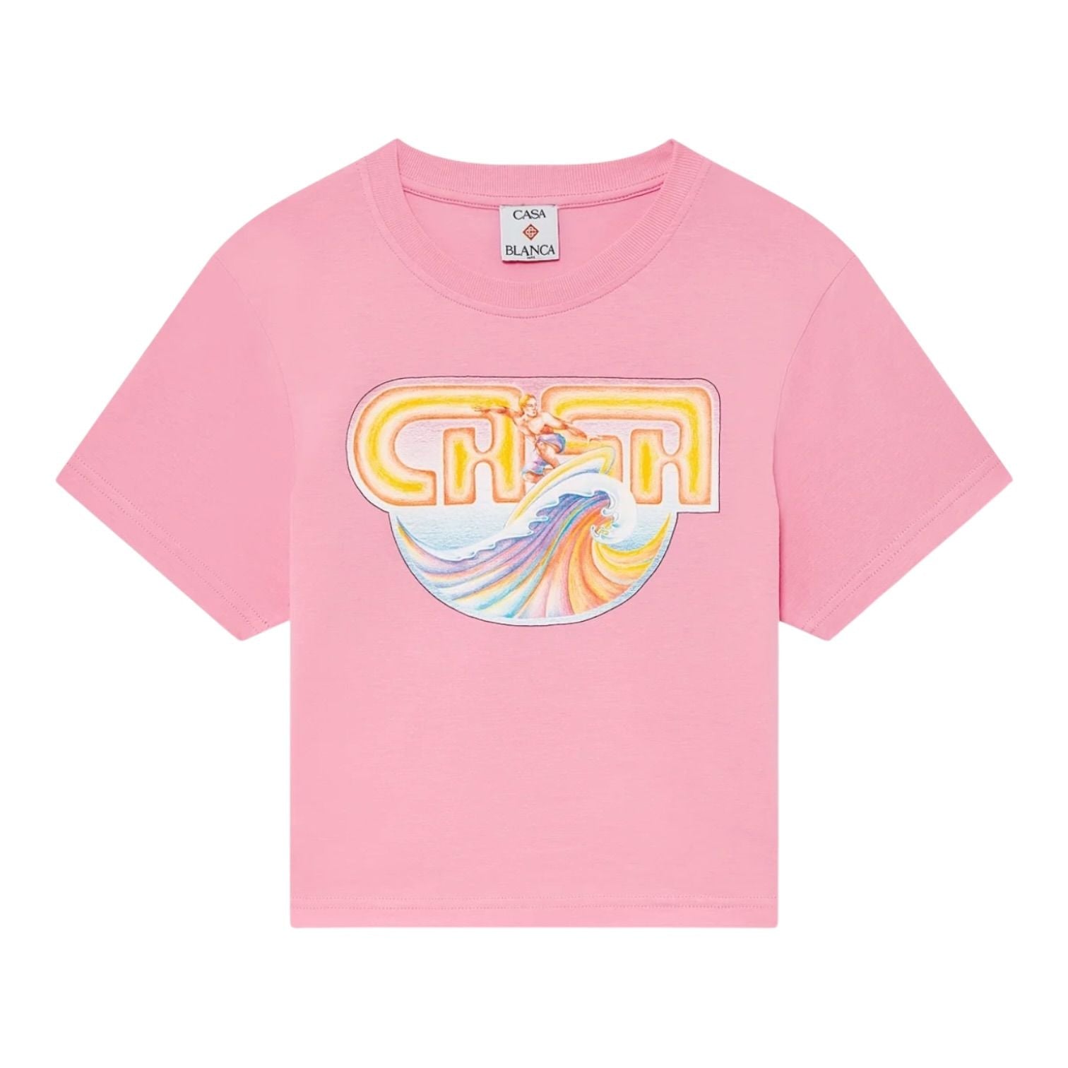 Casablanca Casa Surf Cropped Short Sleeve T‑Shirt Pink