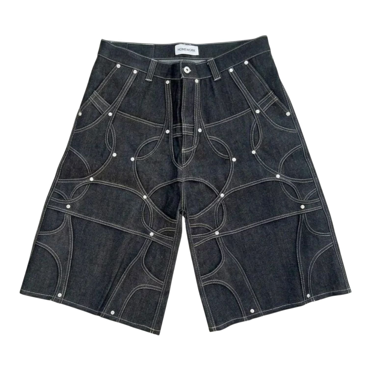 HOMEWORK Raw Denim Abstract Shorts Black