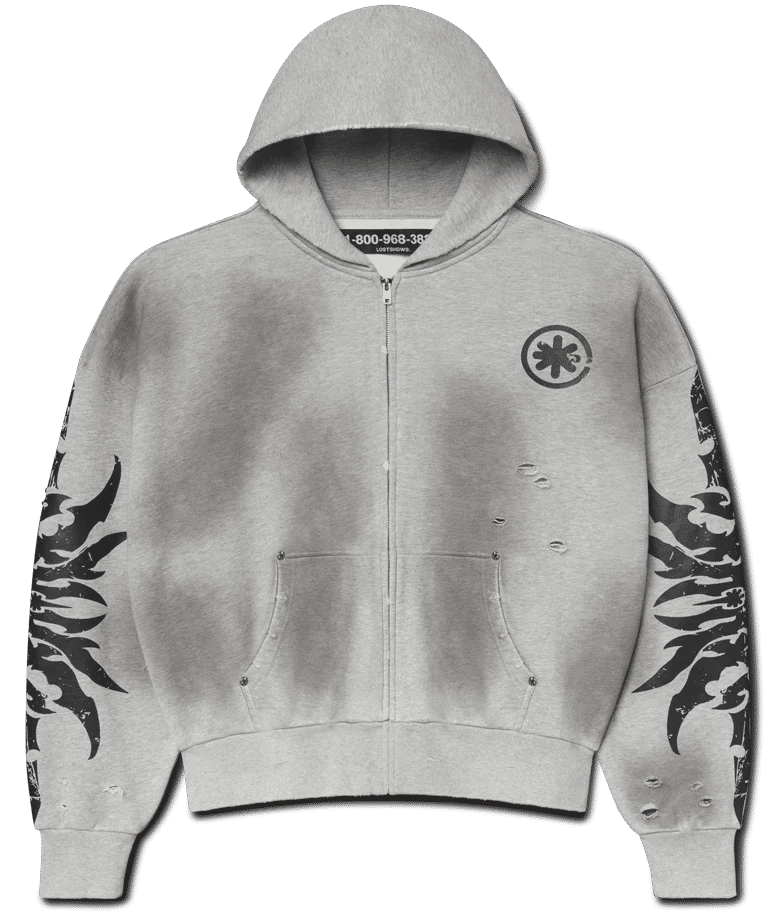 LostShdws Complex Con Exclusive Acid Wash Zip Up Hoodie Grey