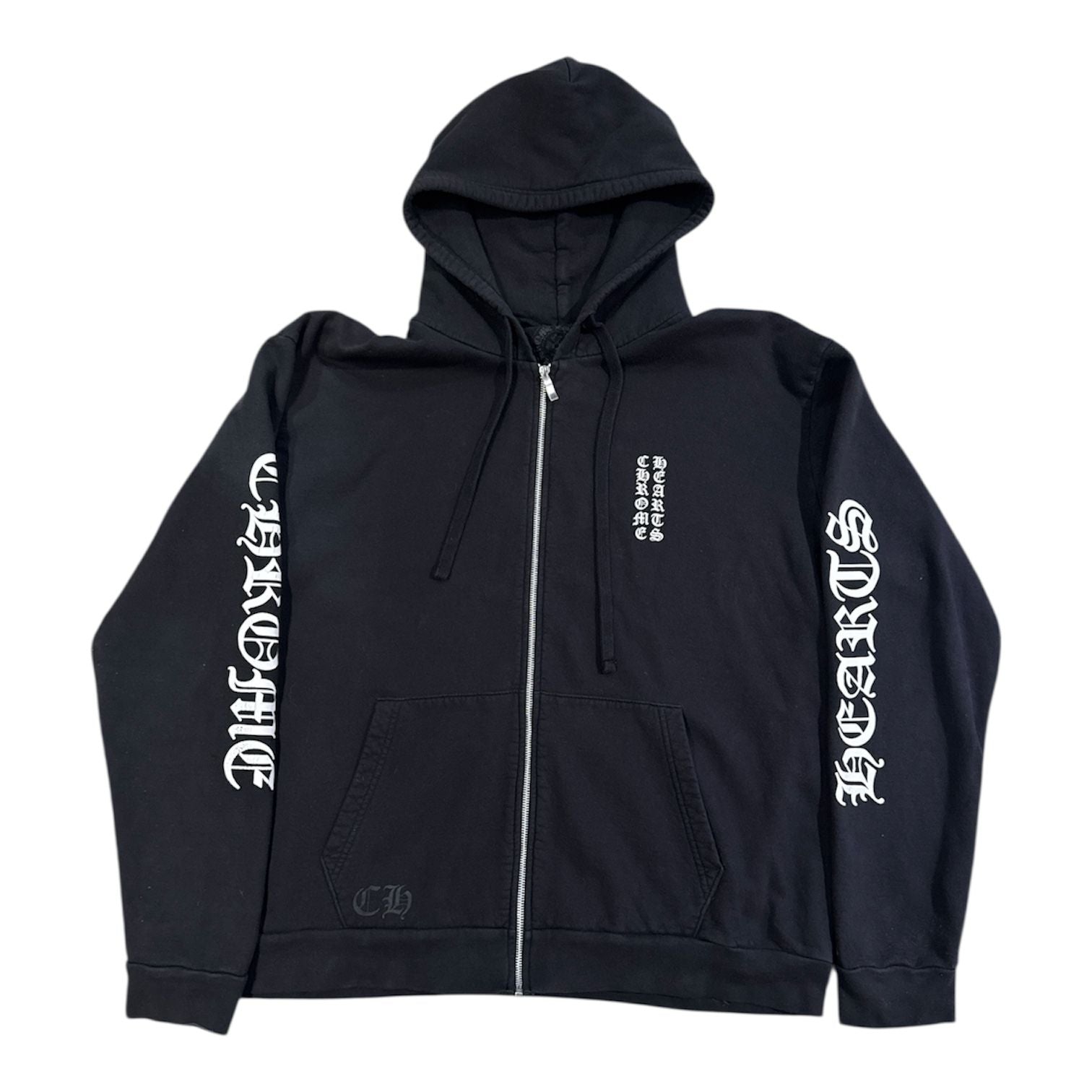Chrome Hearts Letters Sleeve Fleece Zip Up Hoodie Black/White - Used