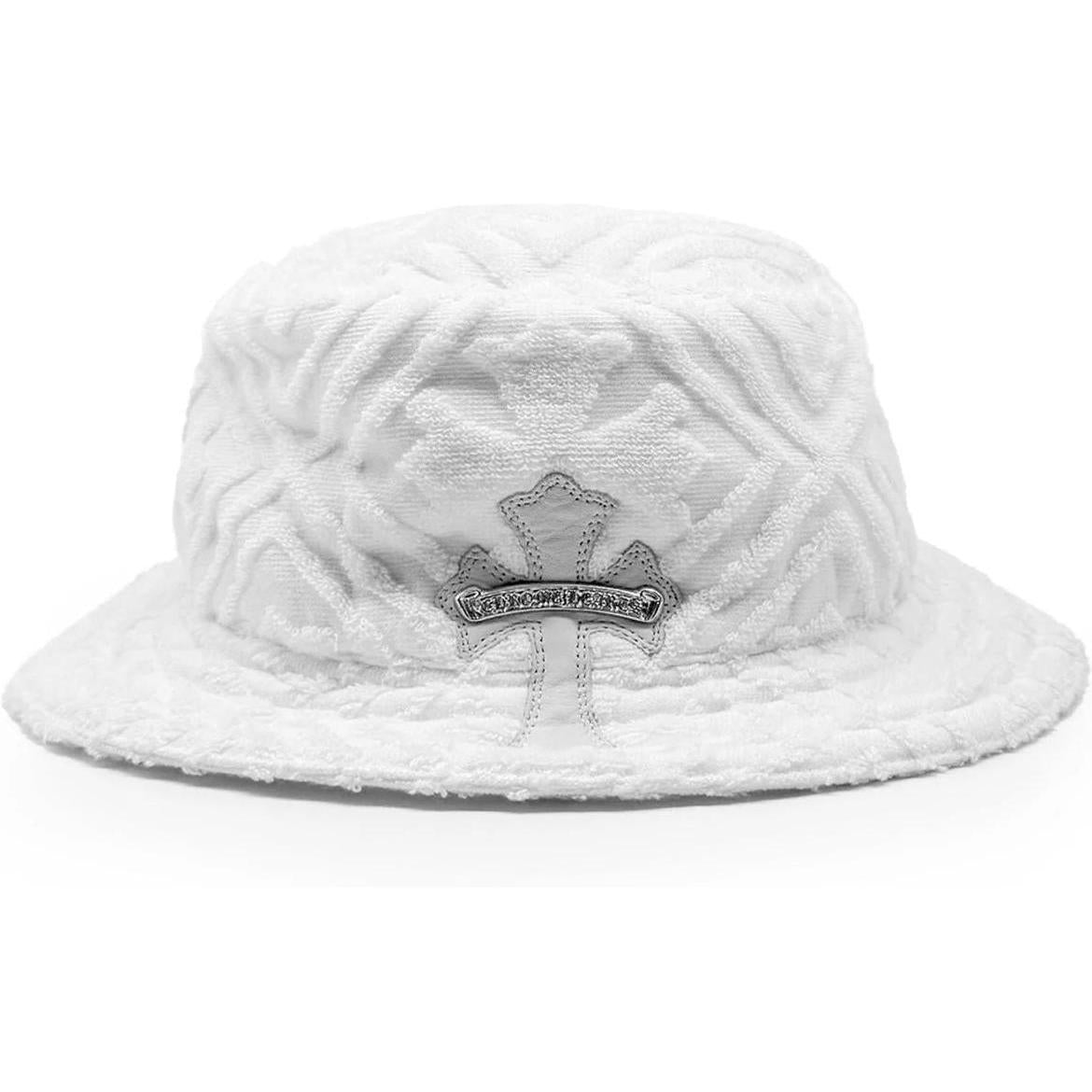 Chrome Hearts Cross Leather Patch Terry Cloth Bucket Hat White