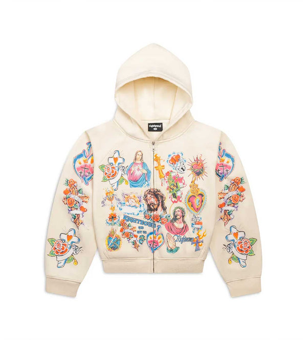 Righteous Risen King Zip Up Hoodie Cream