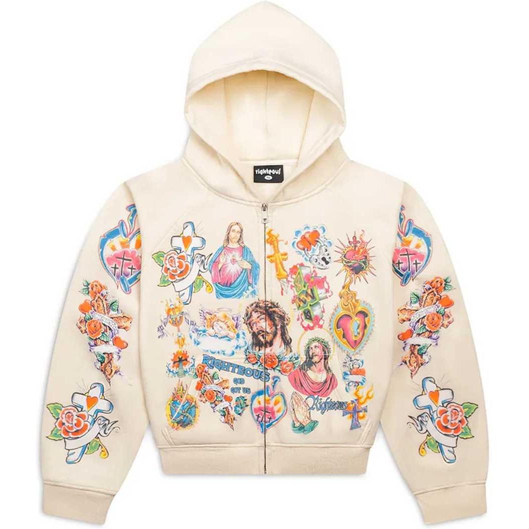 Righteous Risen King Zip Up Hoodie Cream