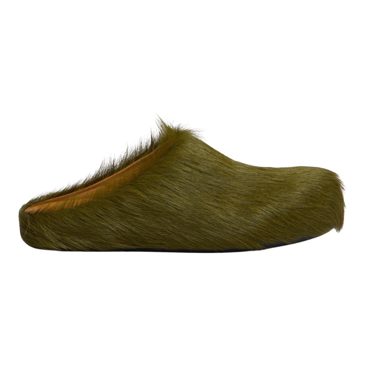 Marni Long Hair Calfskin Fussbett Sabot Mule Olive Green