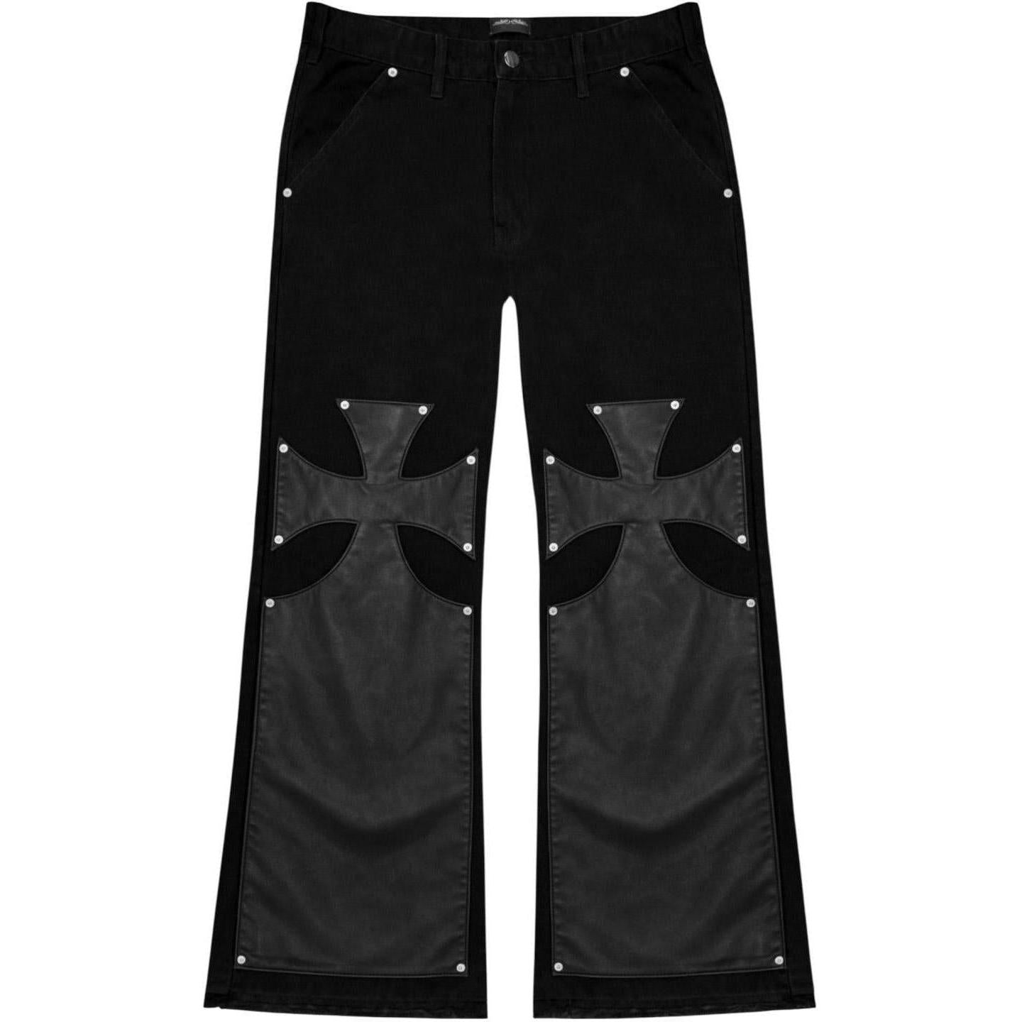 77 Studios Half Leather Denim Pants