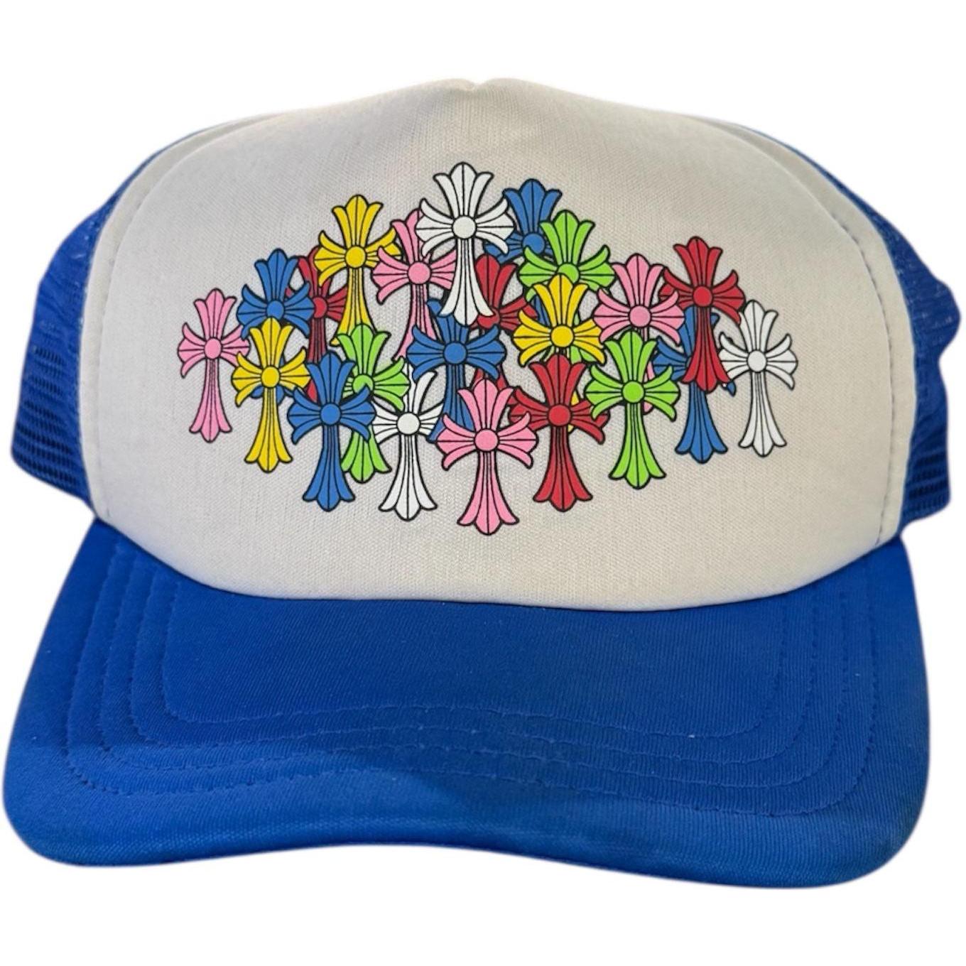 Chrome Hearts Multi Color Crosses Trucker Hat Blue/White - Like New