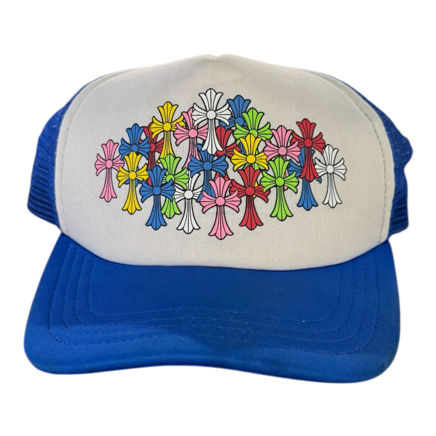 Chrome Hearts Multi Color Crosses Trucker Hat Blue/White - Like New