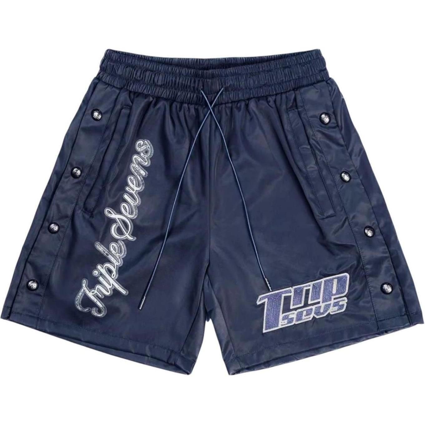 Triple Sevens Nylon Button Up Shorts Blue