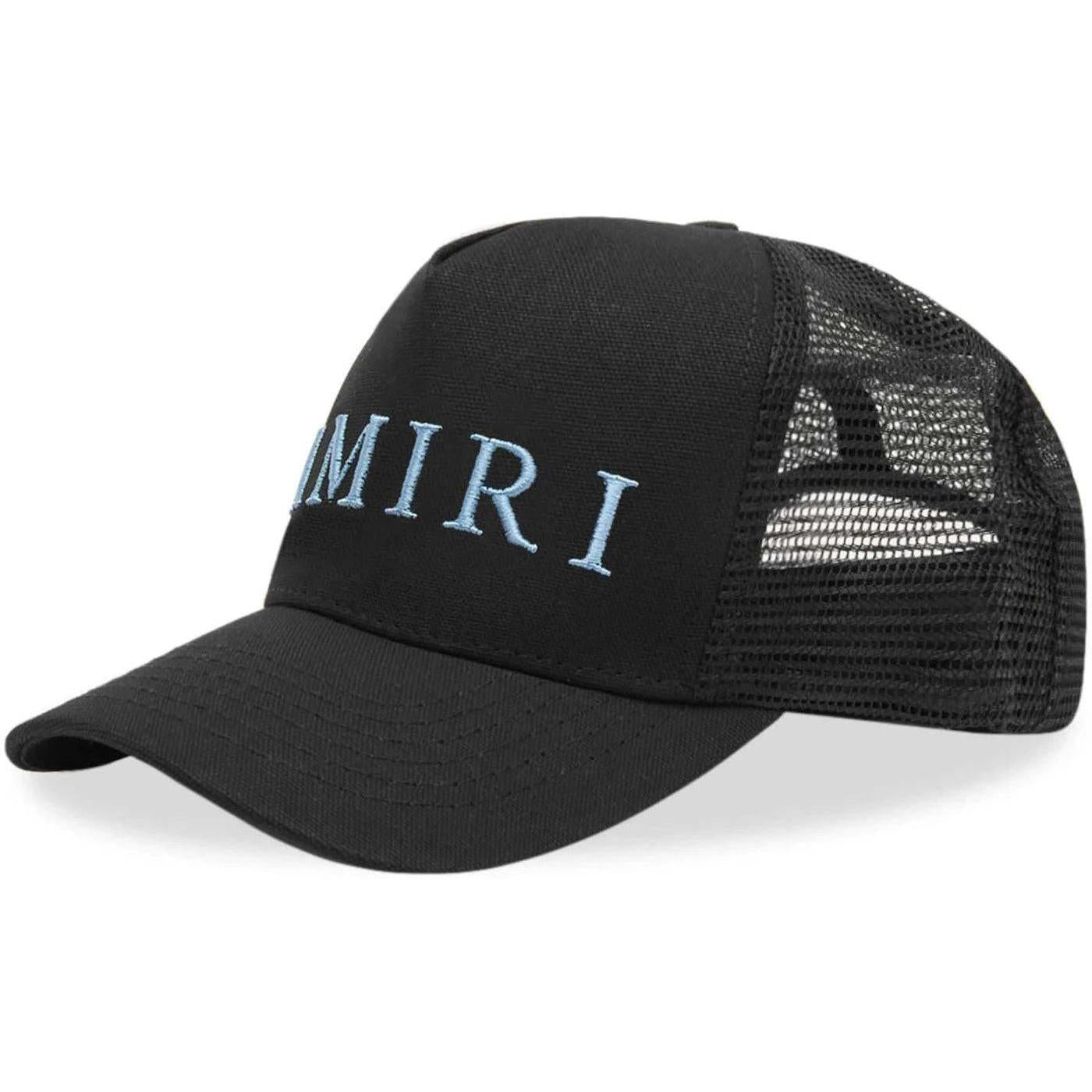 AMIRI Embroidered Logo Trucker Cap Black/Carolina Blue