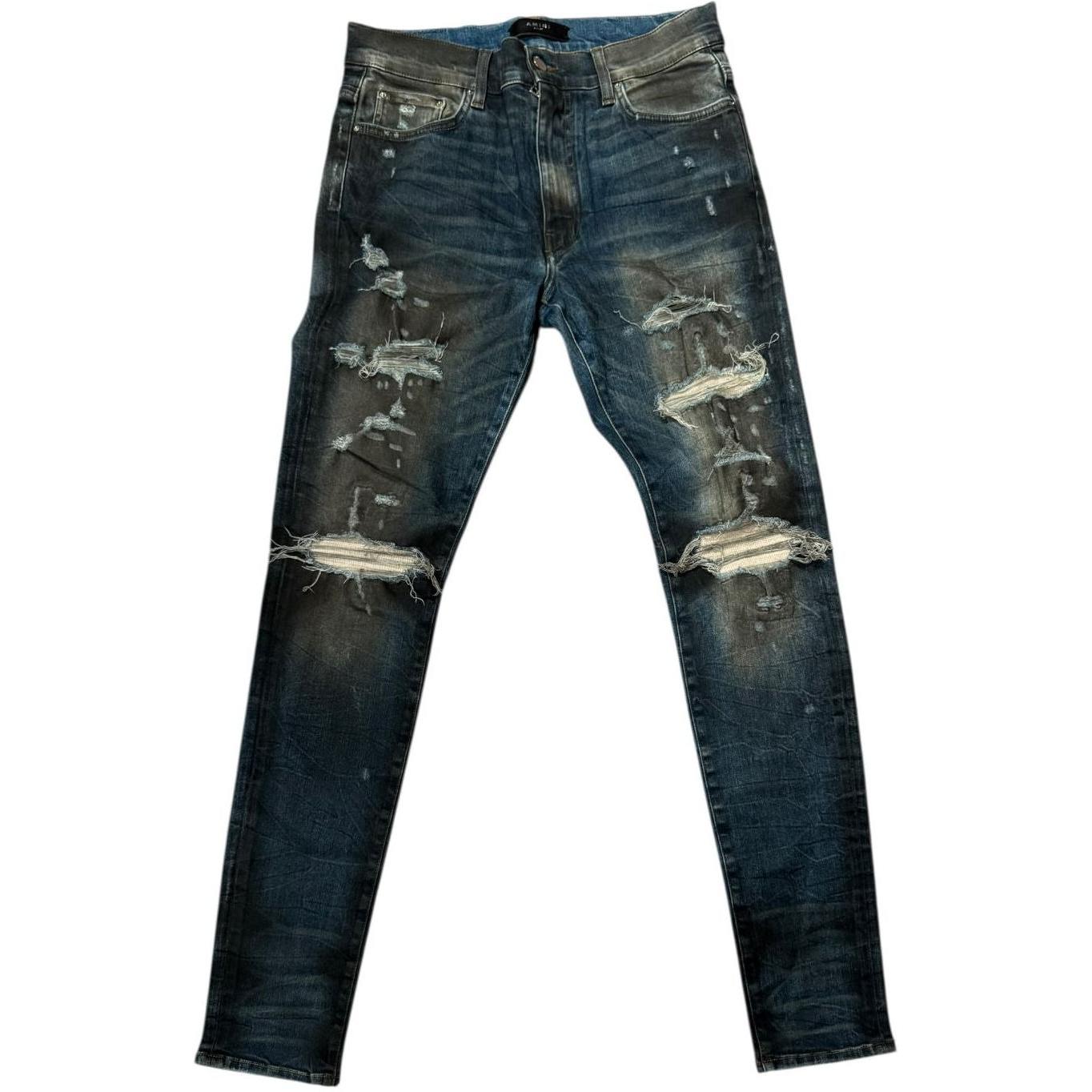 Amiri MX1 Distressed Jeans Dirty Indigo Cashmere Patch - Lightly Worn
