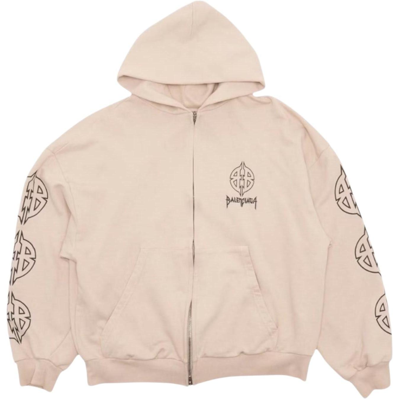 Balenciaga Metal BB Stencil Zip Up Hoodie Cream