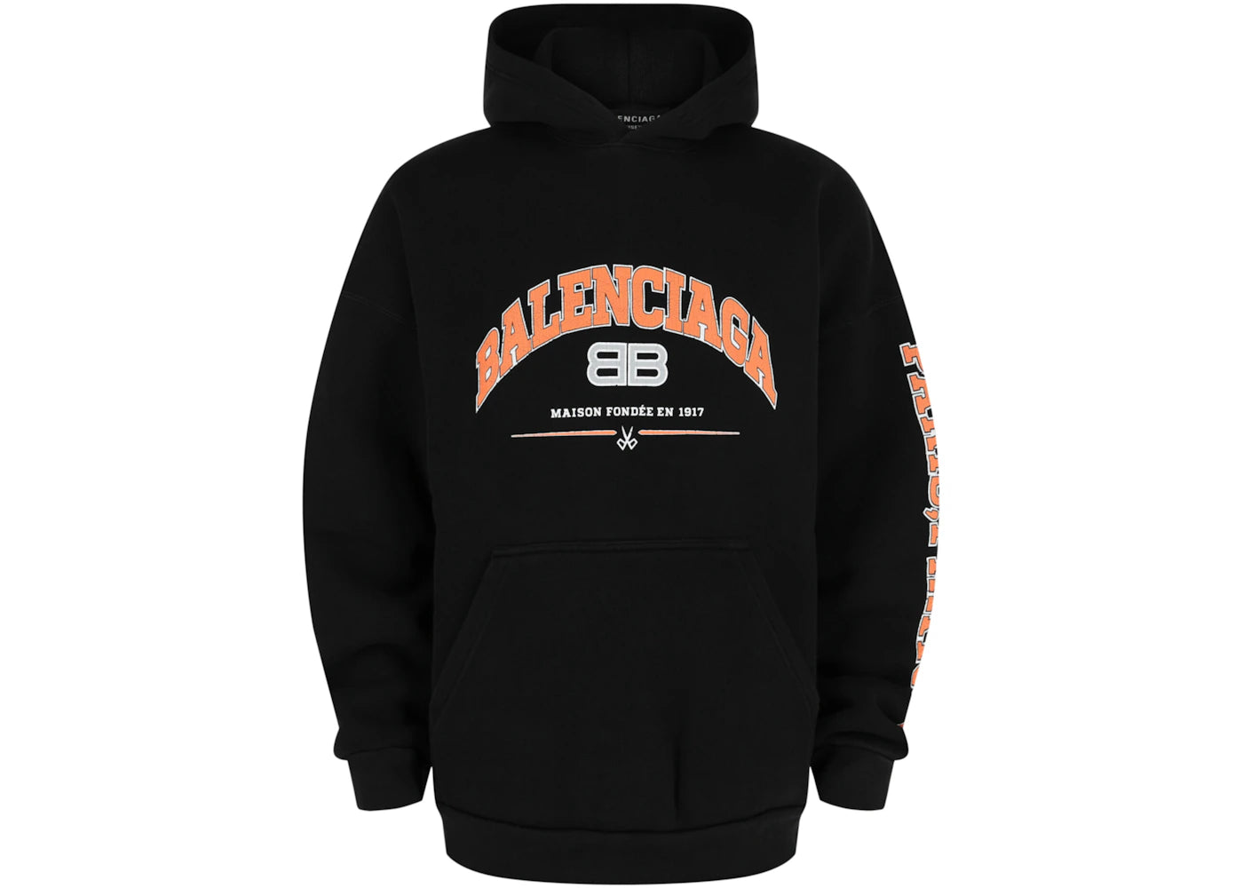 Balenciaga Oversized Logo Print Hoodie Black Orange