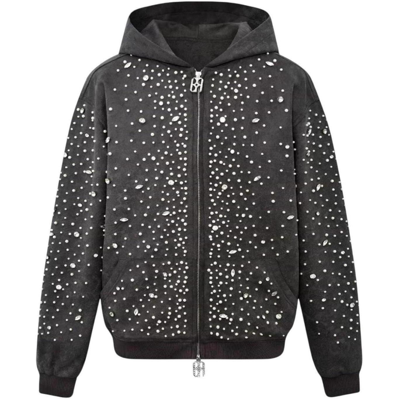 Birth of Royal Child Cashew Blossom Pearl Zipper Hoodie Dark Grey