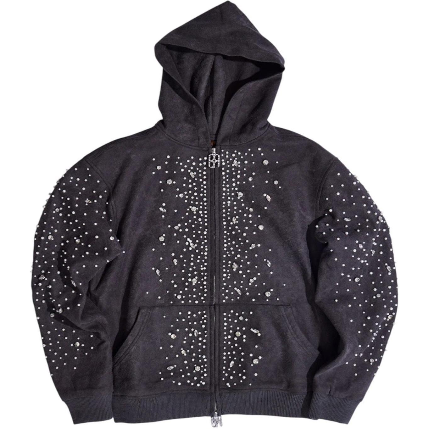 Birth of Royal Child Cashew Blossom Pearl Zipper Hoodie Dark Grey