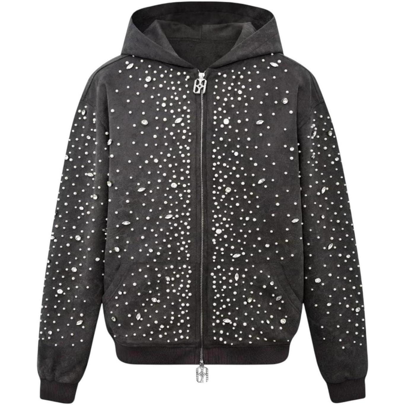 Birth of Royal Child Cashew Blossom Pearl Zipper Hoodie Dark Grey